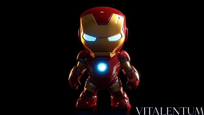 Chibi armored figure stands centered under controlled lighting