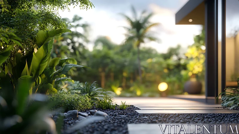 Modern Home Blurs into Tropical Garden at Dusk