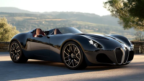 Midnight roadster prowls the sunlit hills like liquid chrome