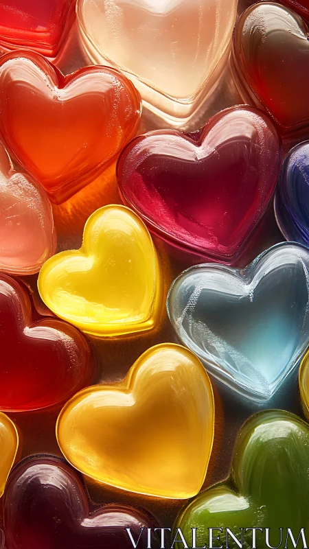Colorful Heart-Shaped Candies Glowing in Vibrant Light.