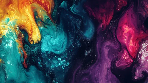 Multichromatic fluid nebula with swirling cyan, magenta and gold