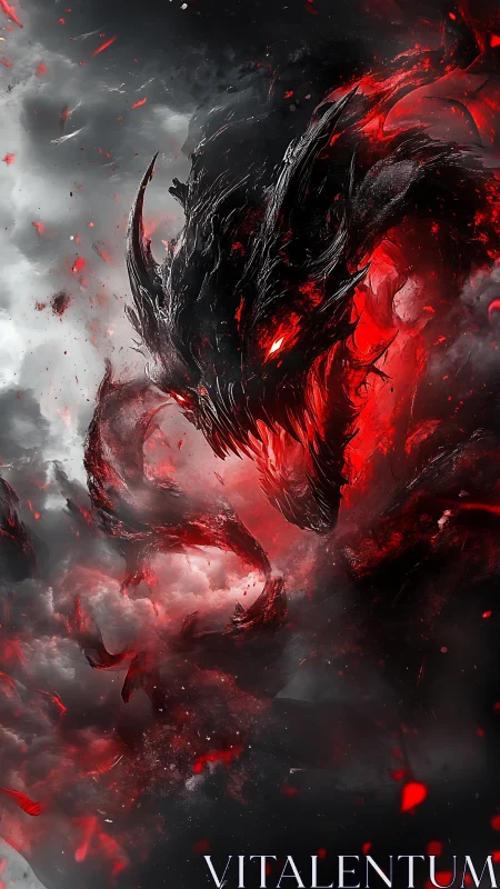 Dark elemental dragon form emerging in red and black storm.