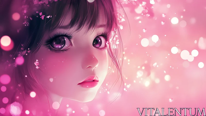 Anime portrait in luminous pink bokeh depth-of-field study.