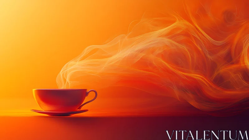 Cozy orange teacup with dreamy swirling golden steam.