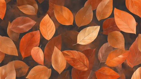 Overlapping orange and brown leaves on dark textured background.