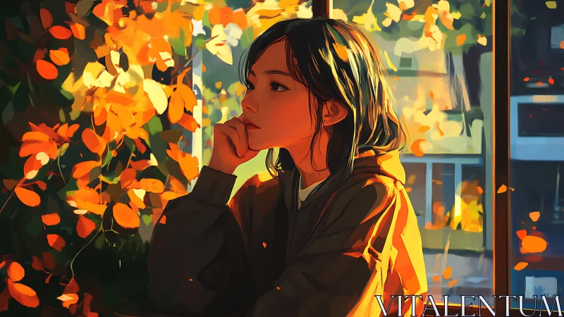 Quiet autumn window daydreams wrapped in golden light.