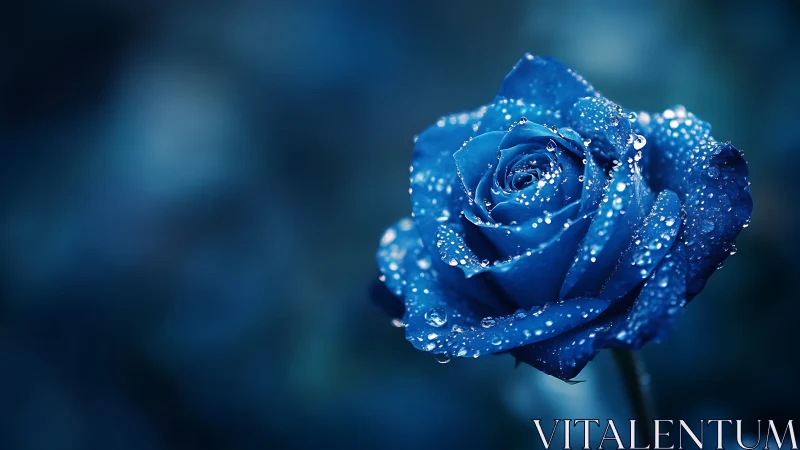 Macro closeup of dewy blue rose with shallow depth of field