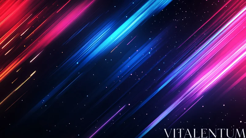 Neon diagonal light streaks cut across deep cosmic night sky