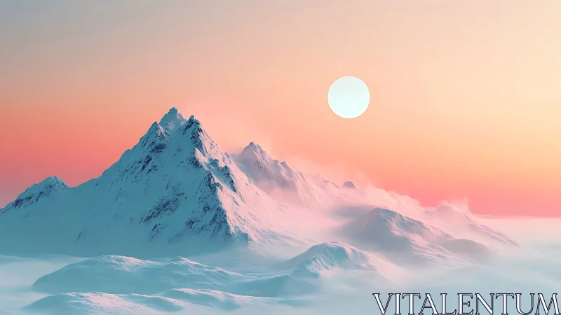 Cotton-candy sunrise crowns icy peaks in whispered pastel light
