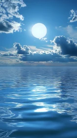 Sunlit sky and reflective ocean surface form a vertical study