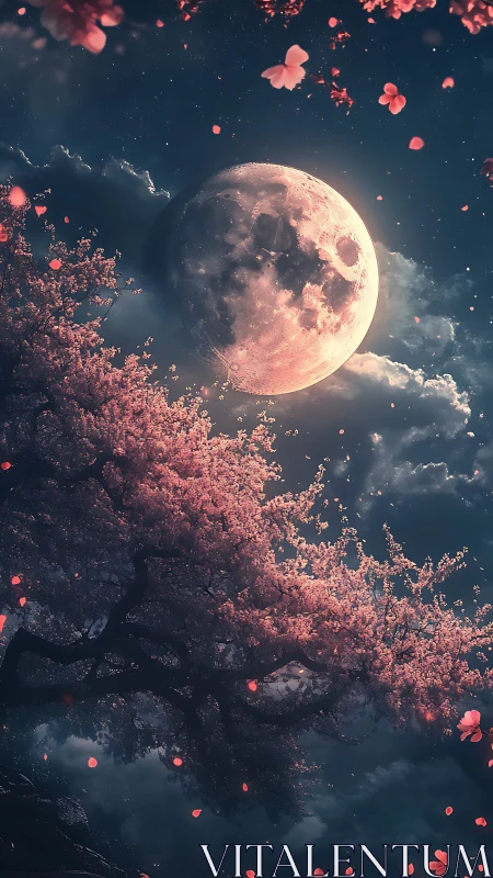 Lunar blossom canopy in atmospheric fantasy vertical composition.