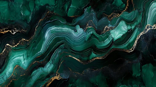 Emerald Green Marble Texture with Gold Veins in Abstract Style.