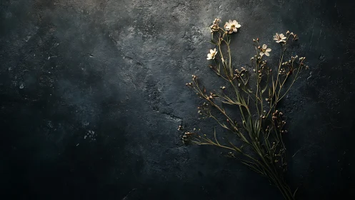 Dried Flowers on Dark Textured Surface