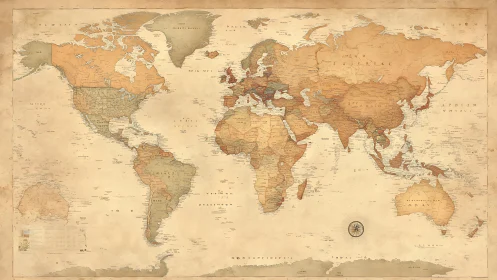 Vintage political world map with aged parchment tones.