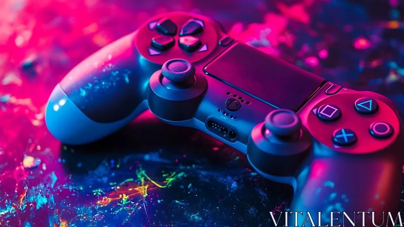 Gaming Controller Under Neon Lighting.