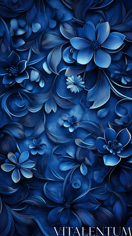 Blue Layered Floral Composition with Dimensional Petals