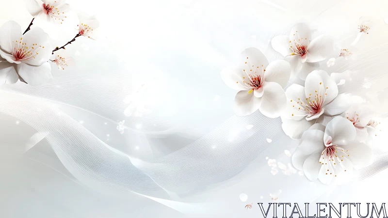 White Cherry Blossoms with Flowing Wave Elements