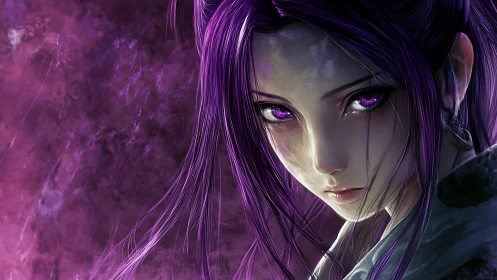 Violet gaze of the stormborn rogue in swirling dusk fog.