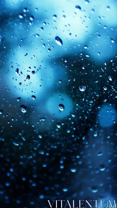 Macro optical study of raindrops on glass in cool spectrum.