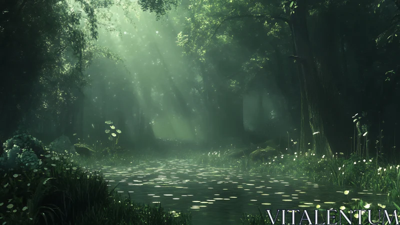 Enchanted Forest Clearing With Ethereal Light Rays