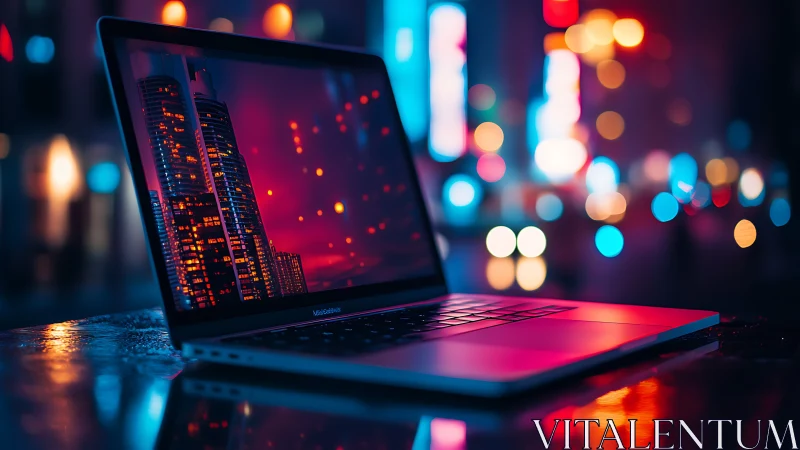 Neon city dreams reflected in a midnight laptop glow.