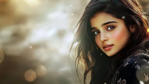 Digital painting portrait with cinematic bokeh lighting design.