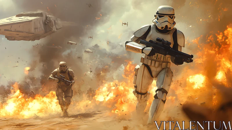 Stormtroopers charge through apocalyptic flames and warfare