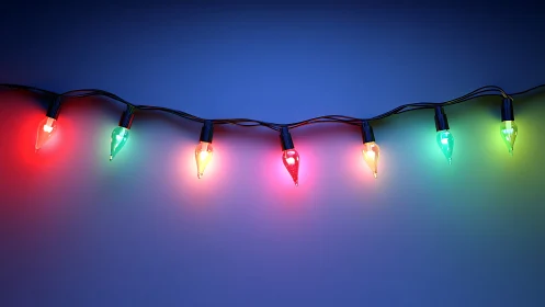 Coloured LED string lights cast soft radial glows on blue wall