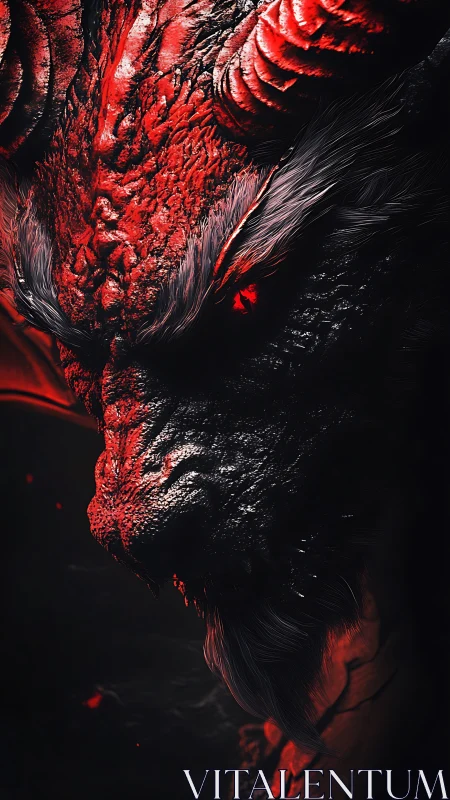 Horned demonic creature close-up with red textured skin.
