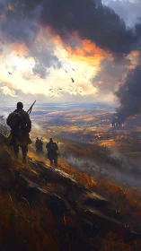 Marchers Beneath a Burning Sky of War-Stained Dawn.