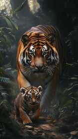 Photorealistic Tiger and Cub: Bilateral Symmetry in Mammalian Facial Structure