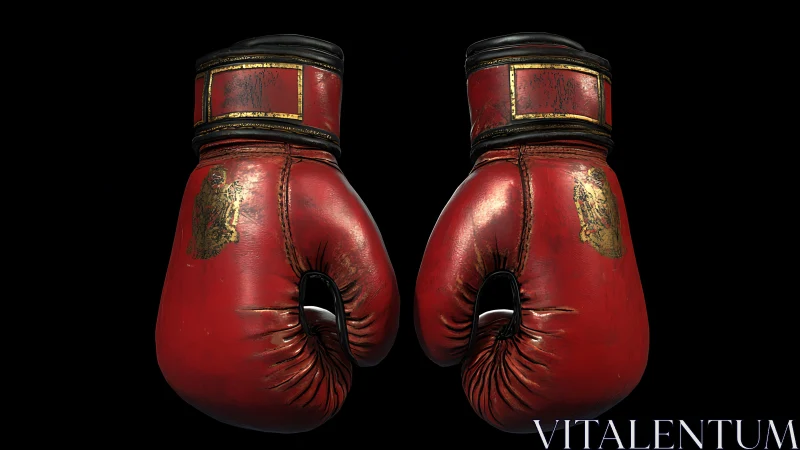 Vintage Red Boxing Gloves with Gold Detailing.