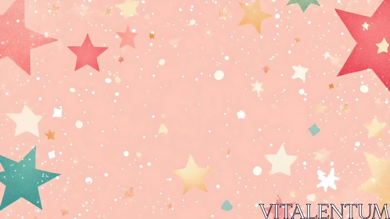 Chromatic starfield constellation on pastel particle background.