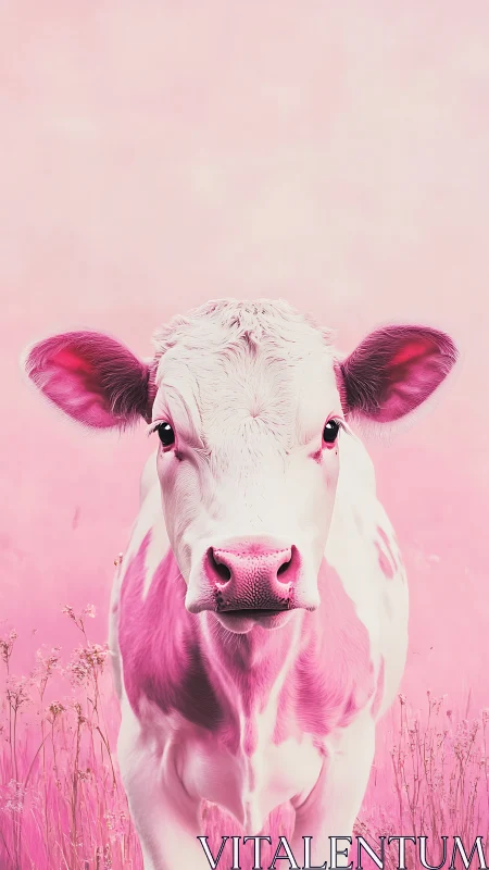 Pink-toned calf portrait on uniform pastel background.