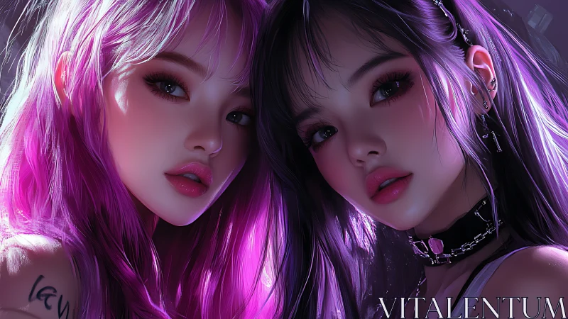 Neon twin sirens bathed in ultraviolet sugar-light glow.