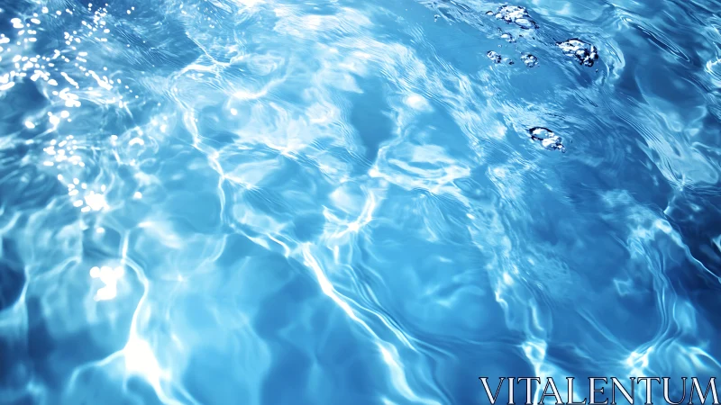 Sunlit blue water surface shows ripples and air bubbles