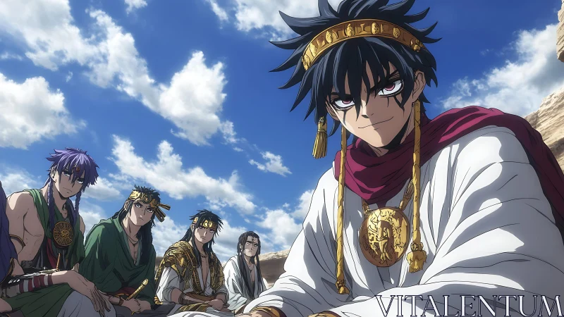 Desert leaders rest beneath a bright, story-filled sky.