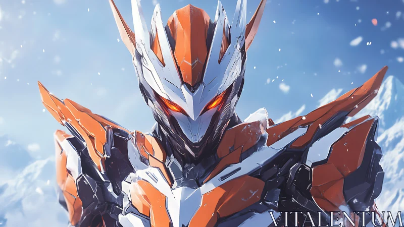 Icebound ember mech gazes over blinding snowfields.