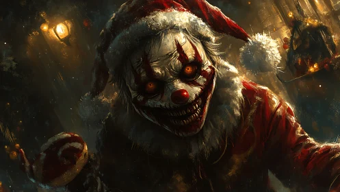 Grotesque Christmas clown rendered in high contrast digital horror