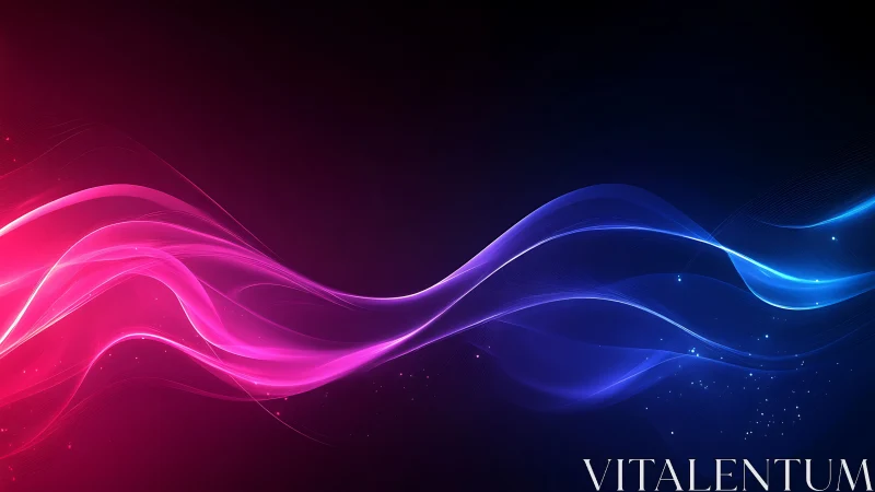 Glowing pink and blue light waves drift across deep space