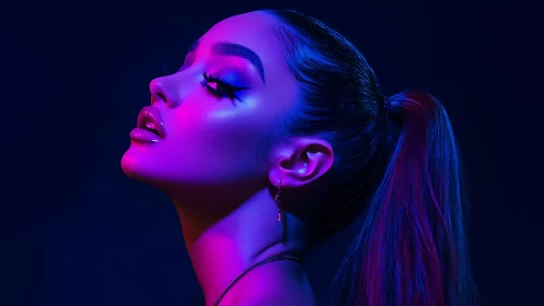 Neon-lit profile glows in electric magenta and deep sapphire.