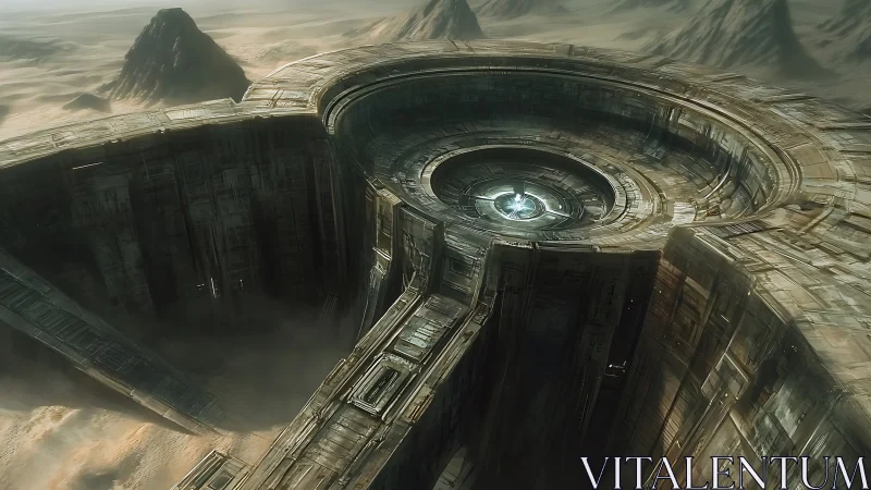 Mysterious desert ring complex with glowing core portal.