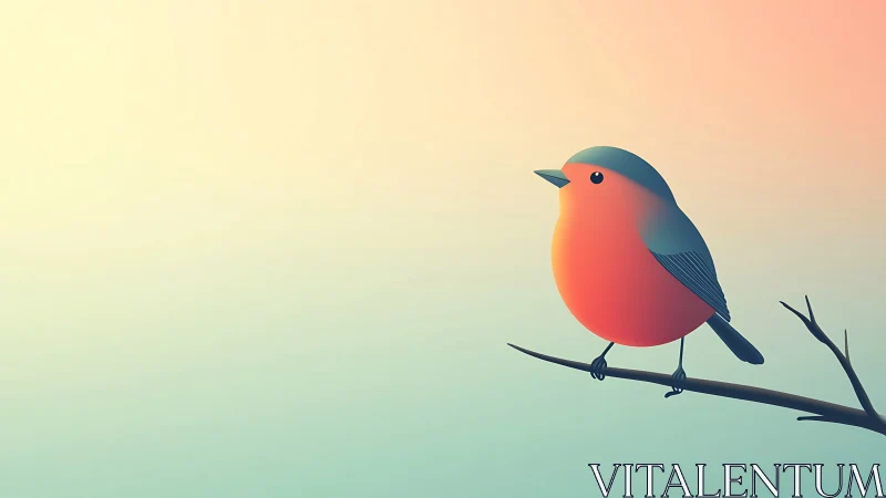 Red Robin Perched on Branch Against Gradient Sky.