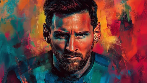 Intense male portrait rendered in vivid abstract colors