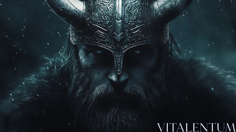 Cinematic viking warrior portrait in dramatic low-key lighting.