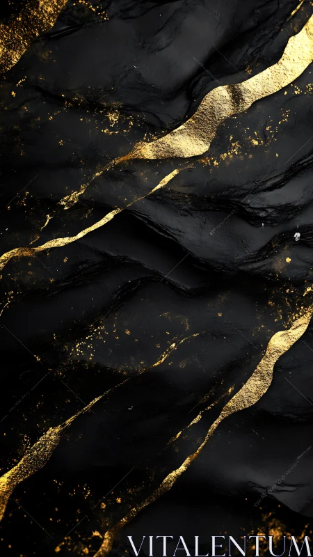 Black textured surface with irregular metallic gold veins.