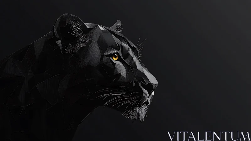 Black Lioness Profile with Geometric Faceting and Amber Eyes