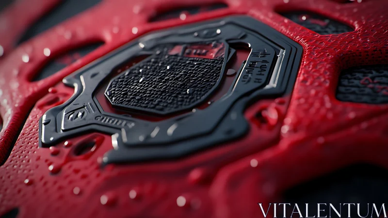 Macro closeup of textured red sports gear emblem detail.