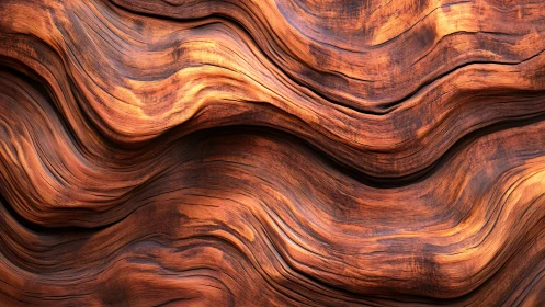 Undulating stratified wood surface with wave-like curvature dynamics.