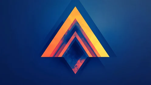 Geometric sunset triangles on deep blue gradient field.